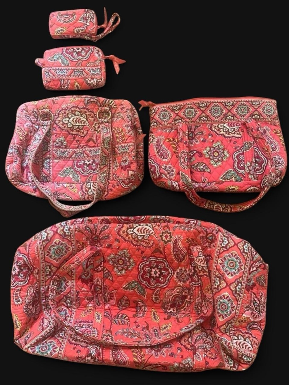 Vera Bradley Coral Paisley Quilted Travel Bag Set
